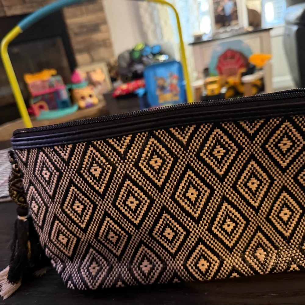 Altar’d State Clutch Black and Cream Geometric Patterned Women's Bag